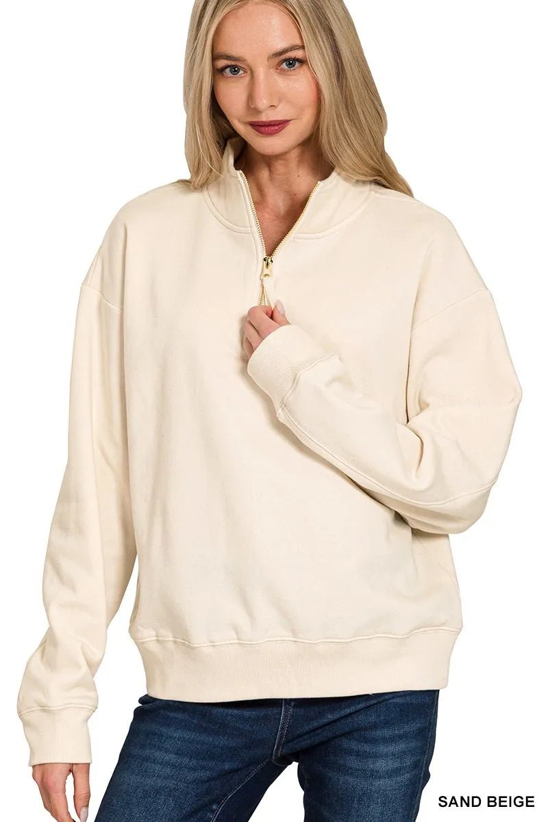 Zenana Fleece Half Zip Sweatshirt - Bela Fils BoutiqueBela Fils Boutique